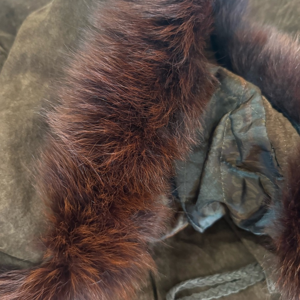 Vintage Venezia Vitale Brown Suede Duffle Coat Real Fox Fur Hood 14/16 - Picture 6 of 10